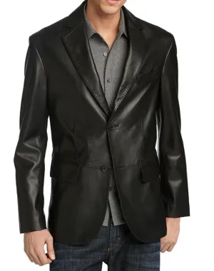 Slim fit Black Leather Classical Blazer