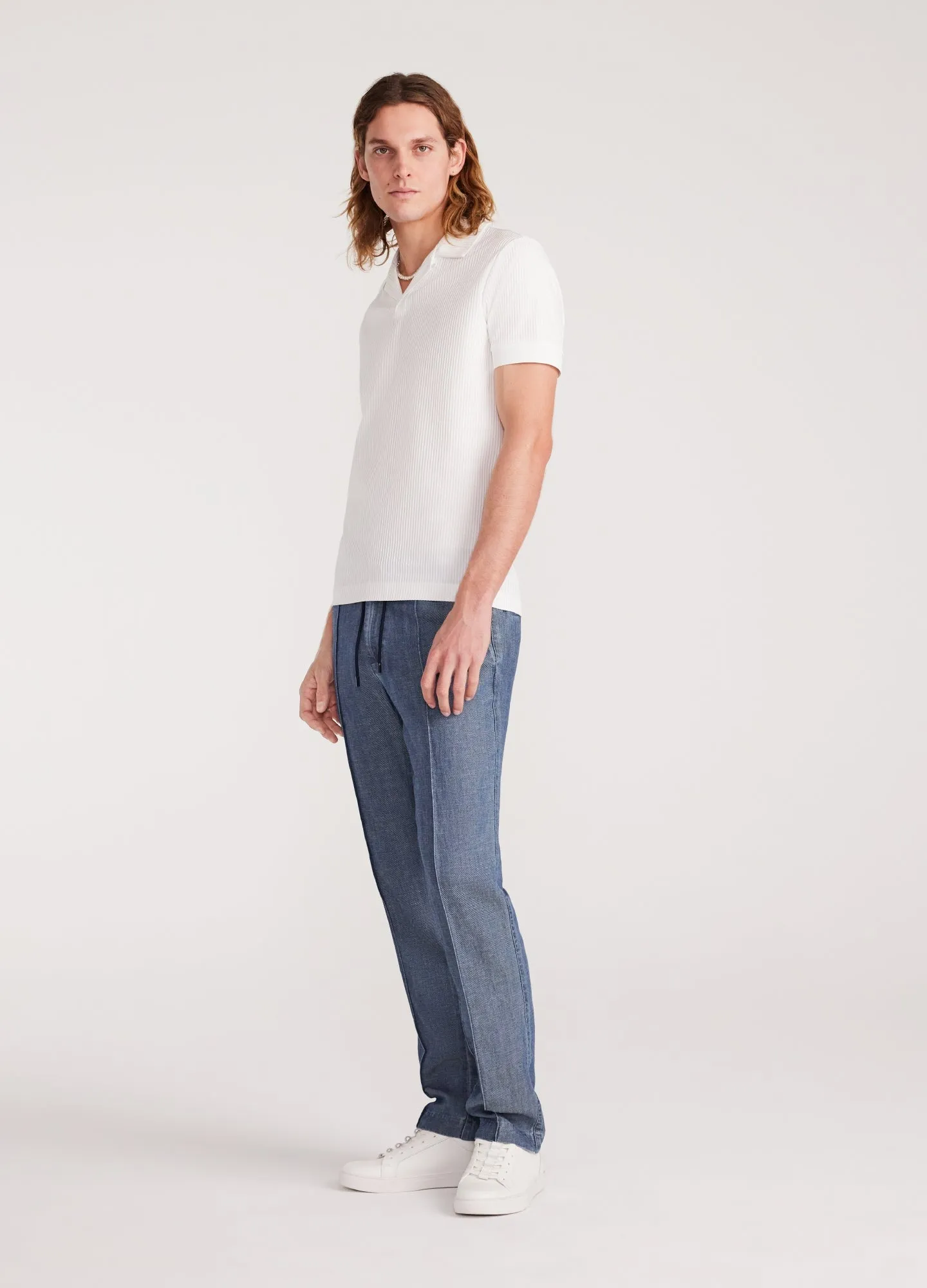 Soft Denim Drawstring Pants Light Blue