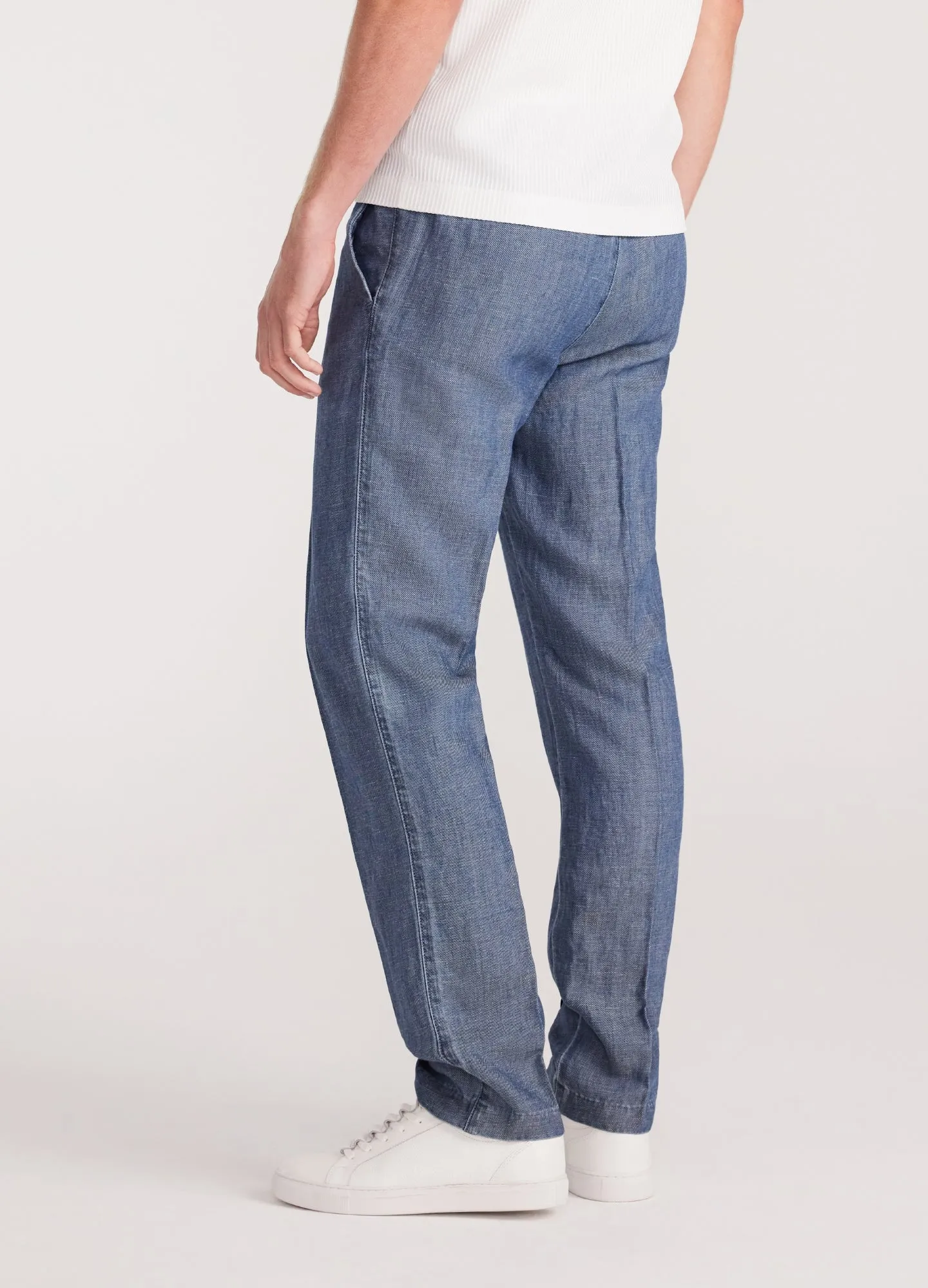 Soft Denim Drawstring Pants Light Blue