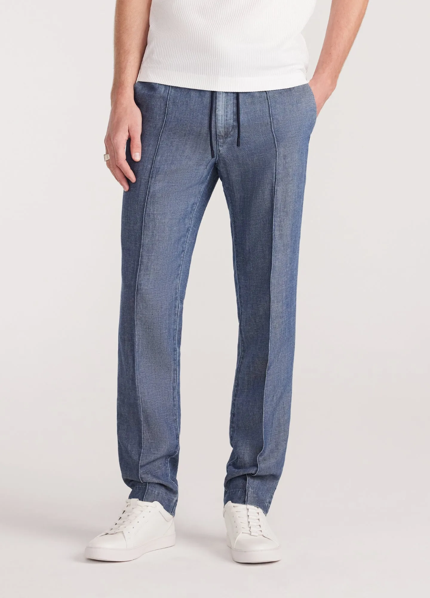 Soft Denim Drawstring Pants Light Blue