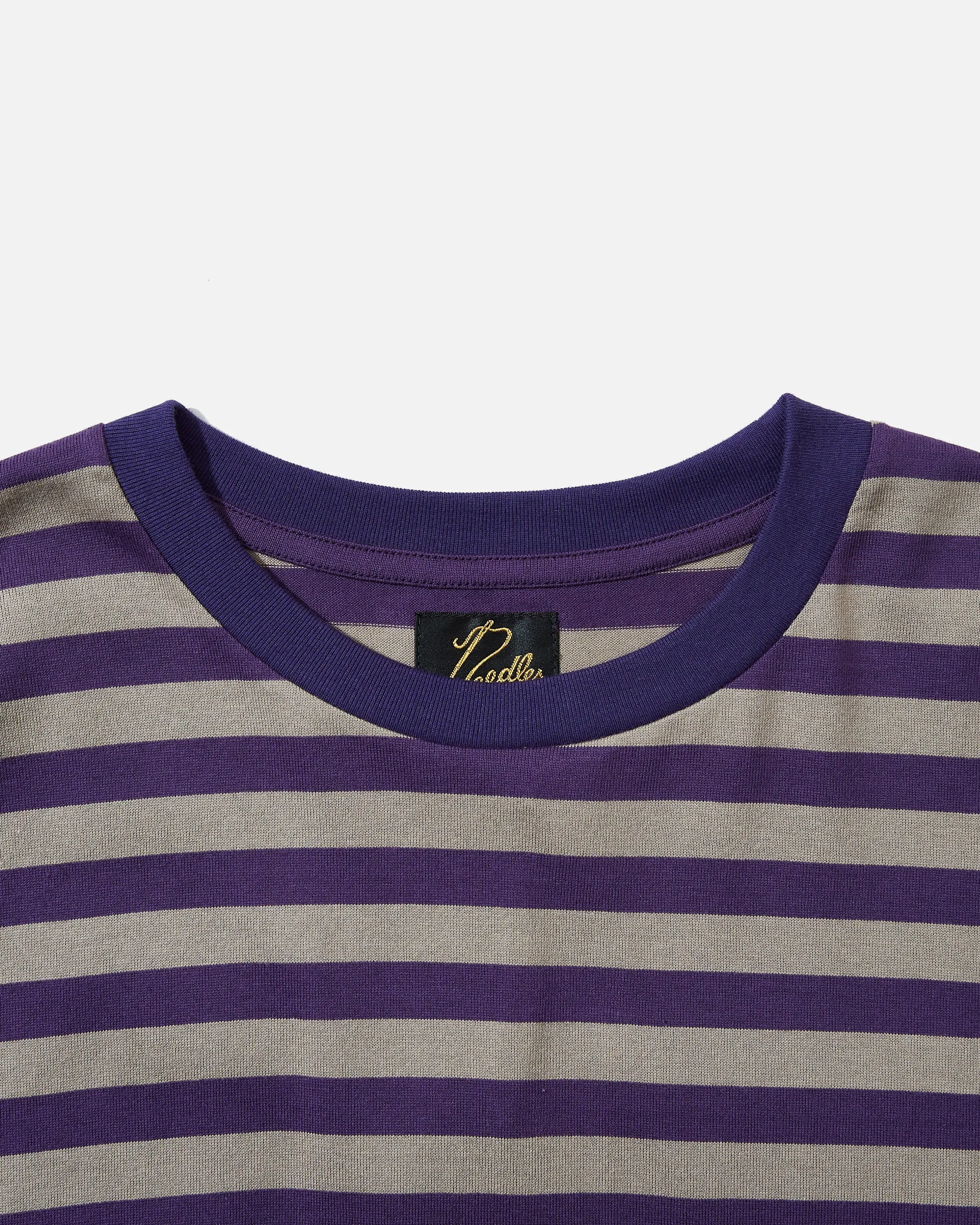 S/S Crew Neck Tee - Cotton Stripe Jersey - Purple & Grey