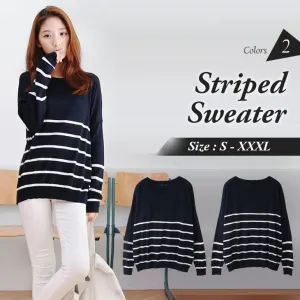 STRIPED KNIT SLOUCHY SWEATER TOPS