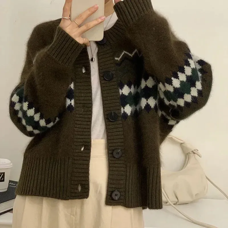 Stripped Korean Fashion Y2k Long Sleeve Cardigans Streetwear Vintage Long Sleeve Knit Jumpers Tops 2024 Deeptown Autumn Winter