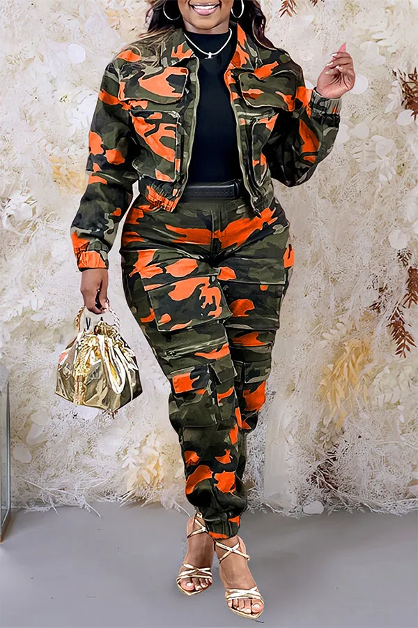 Stylish Camouflage Zip Up Long Sleeve Jacket