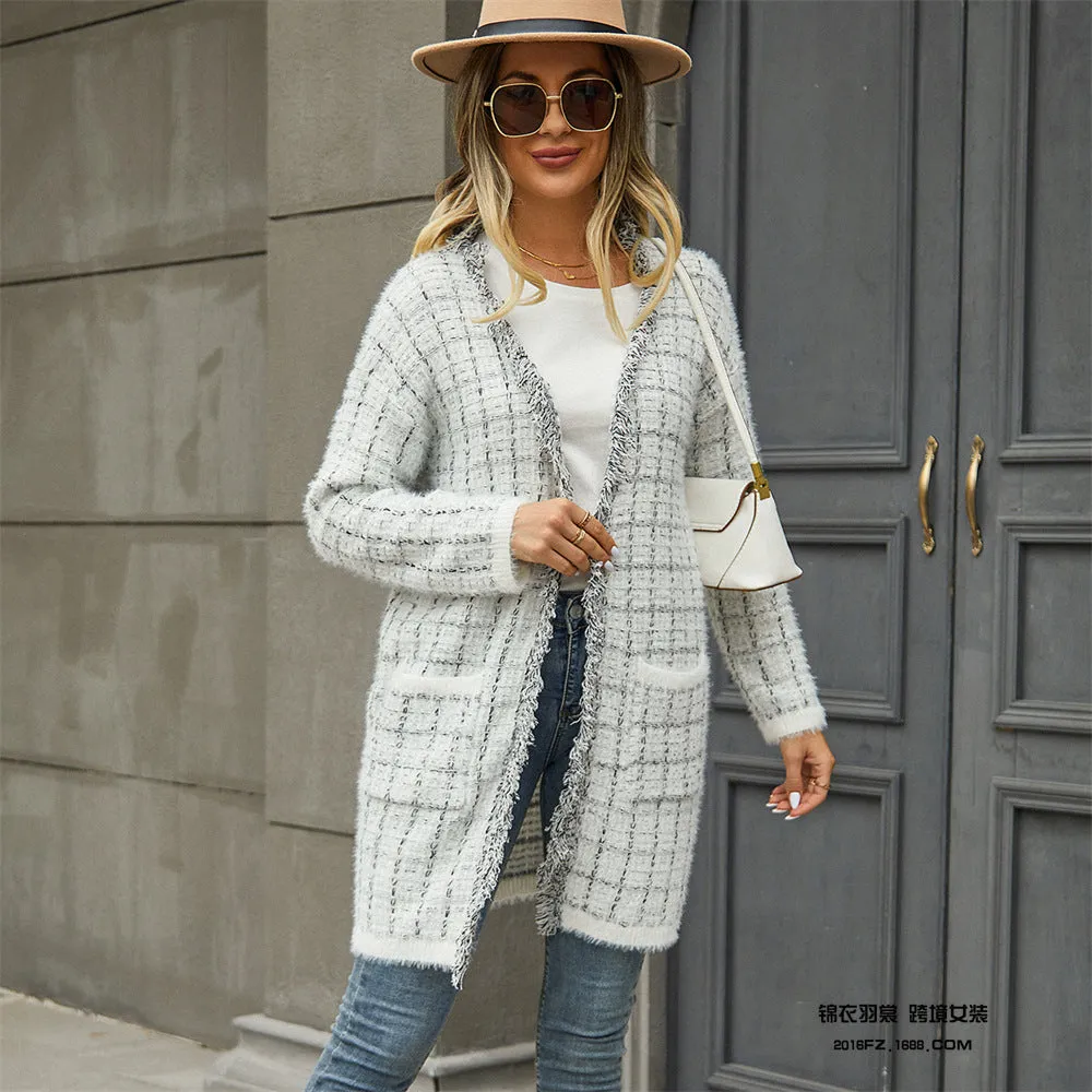 Stylish Colorful Striped Fringed Cardigan Knit Jacket Wholesale Womens Clothing