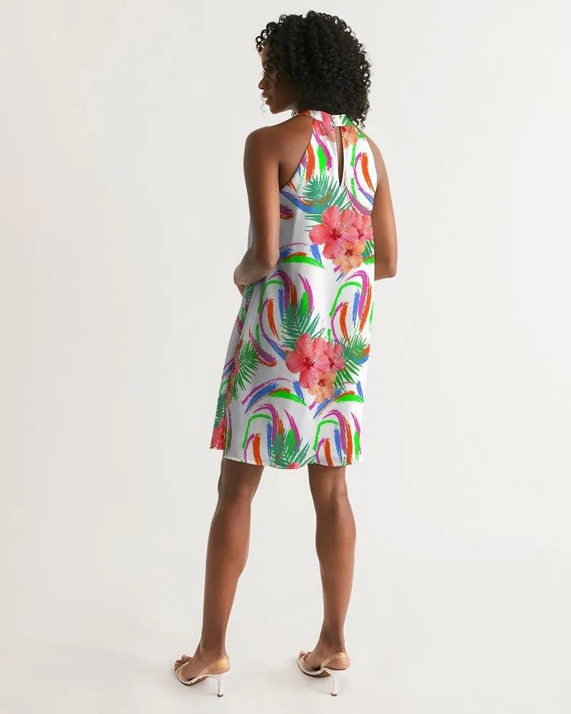 Tropical Hibiscus Halter Dress