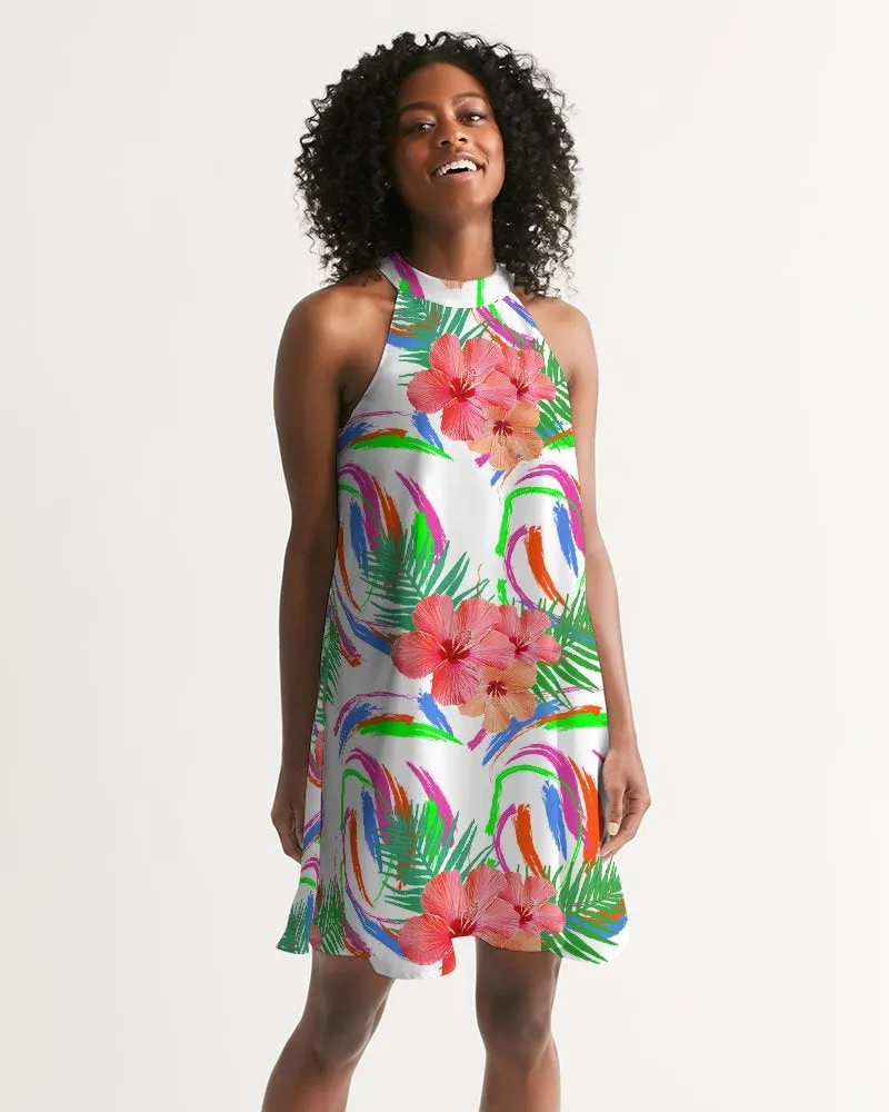 Tropical Hibiscus Halter Dress