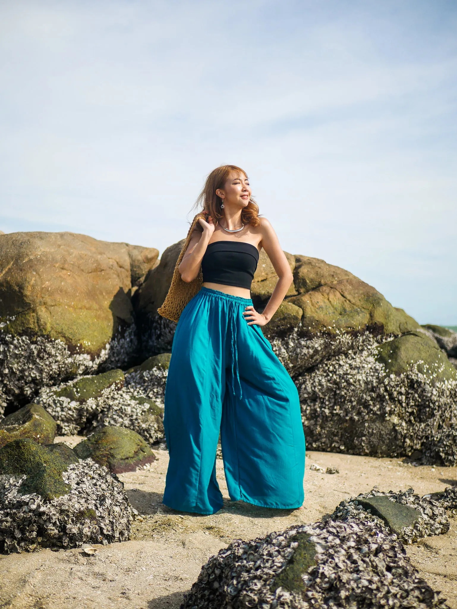 Turquoise Blue Wide Leg Palazzo Pants