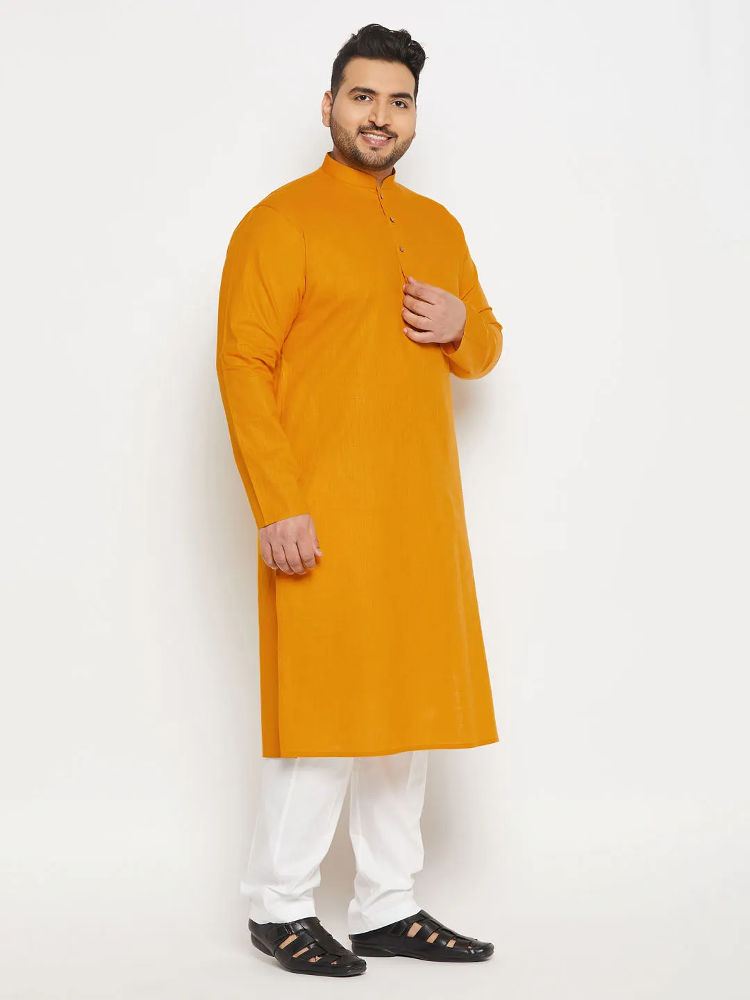 VASTRAMAY Mustard Cotton Kurta and Pyjama Set