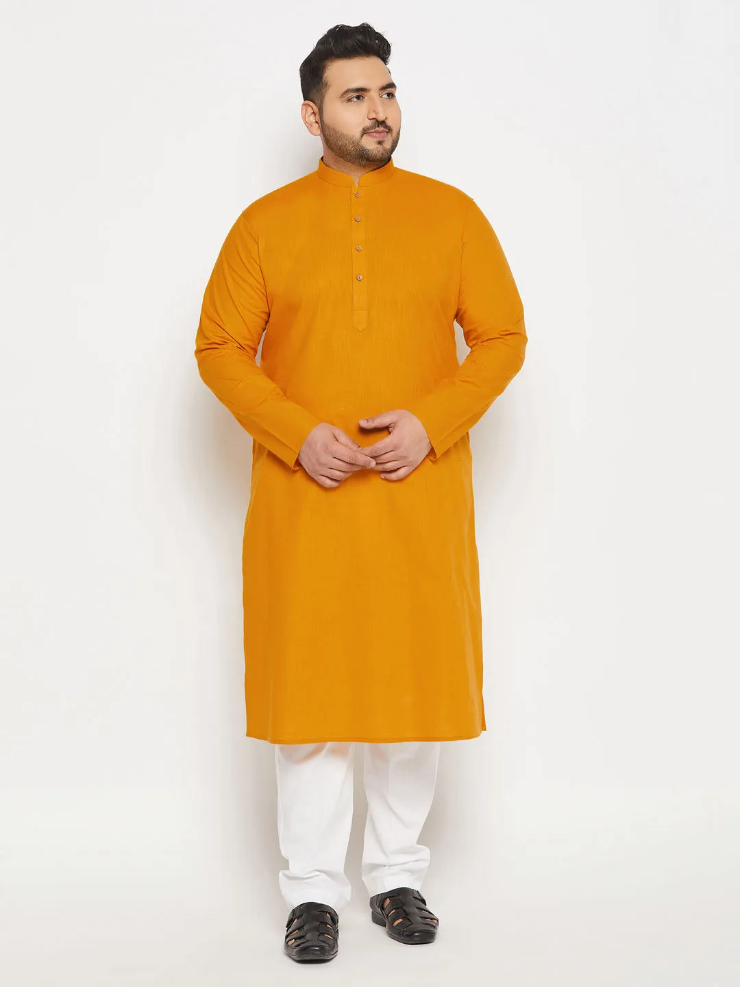 VASTRAMAY Mustard Cotton Kurta and Pyjama Set