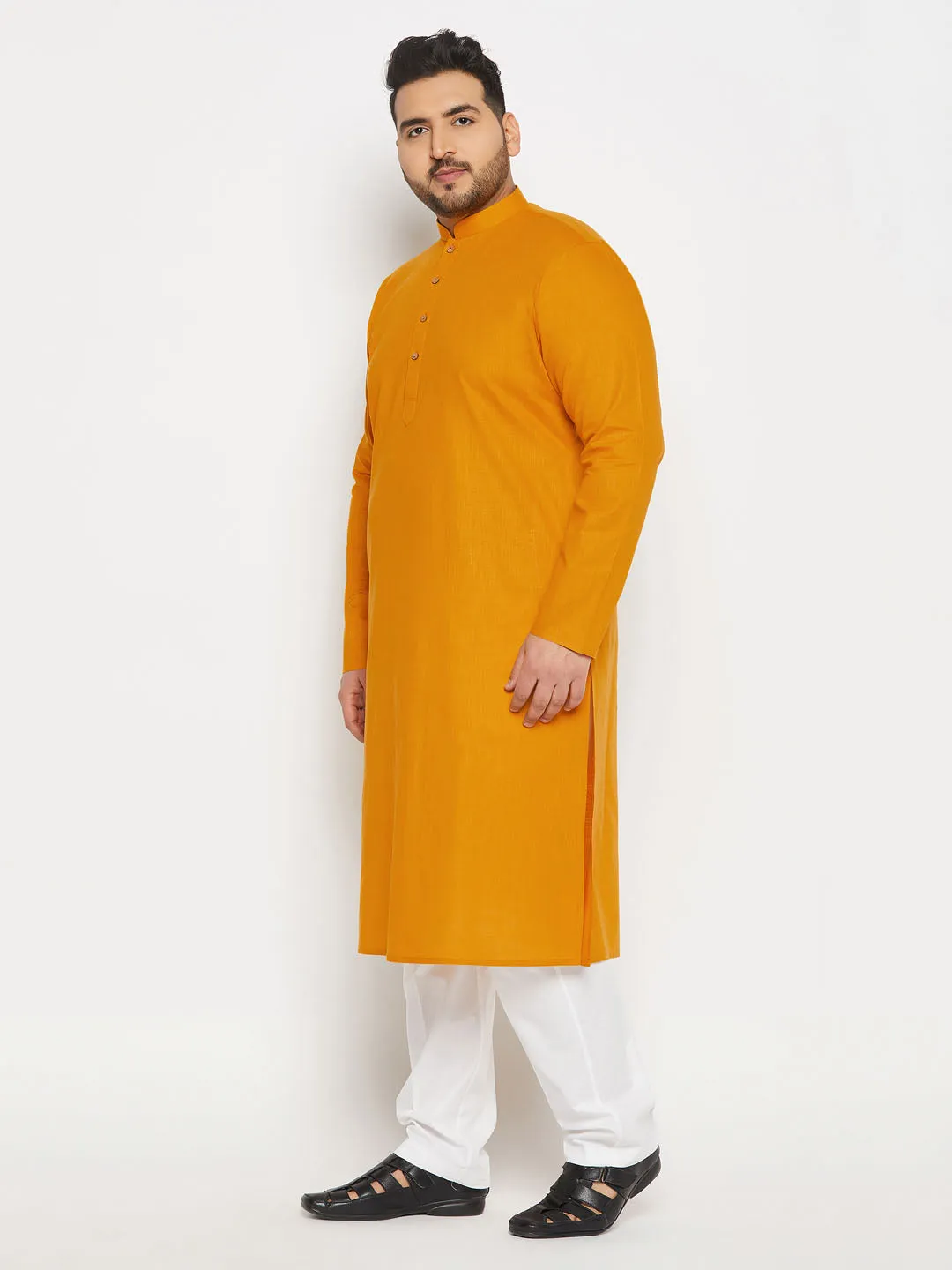 VASTRAMAY Mustard Cotton Kurta and Pyjama Set