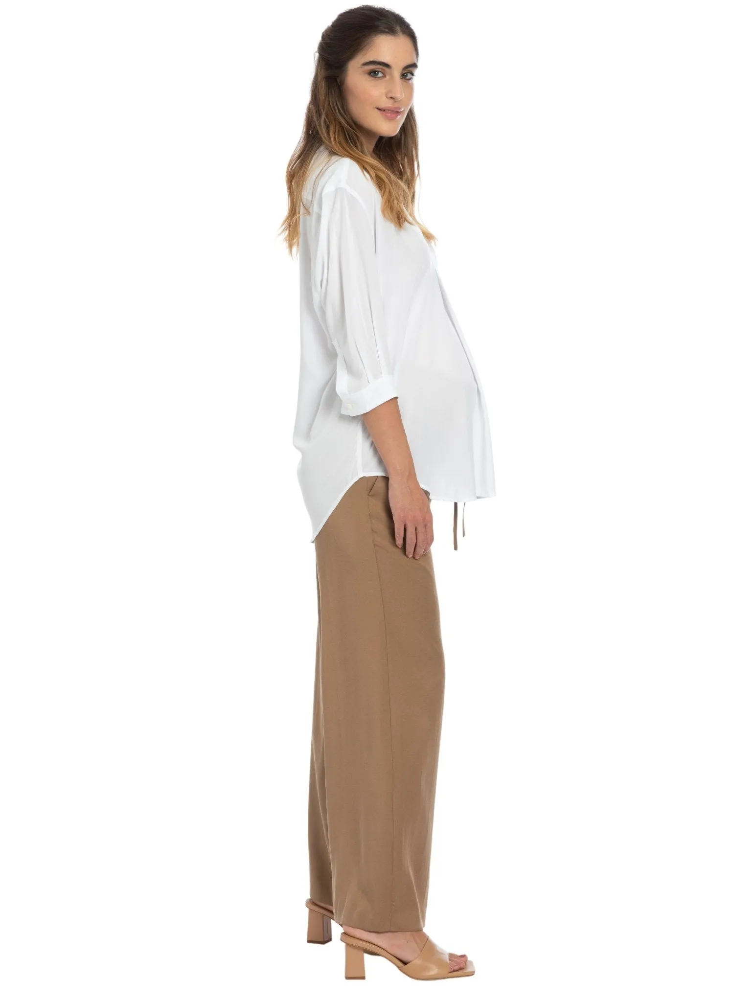 Warren Maternity Trouser in Soft Tencel - Biscuit