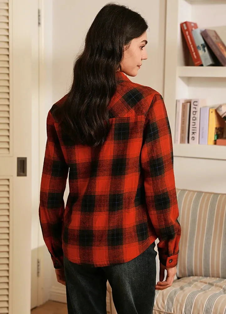 Women's Fleece Lined Plaid Button Down Flannel Shirt Jacket