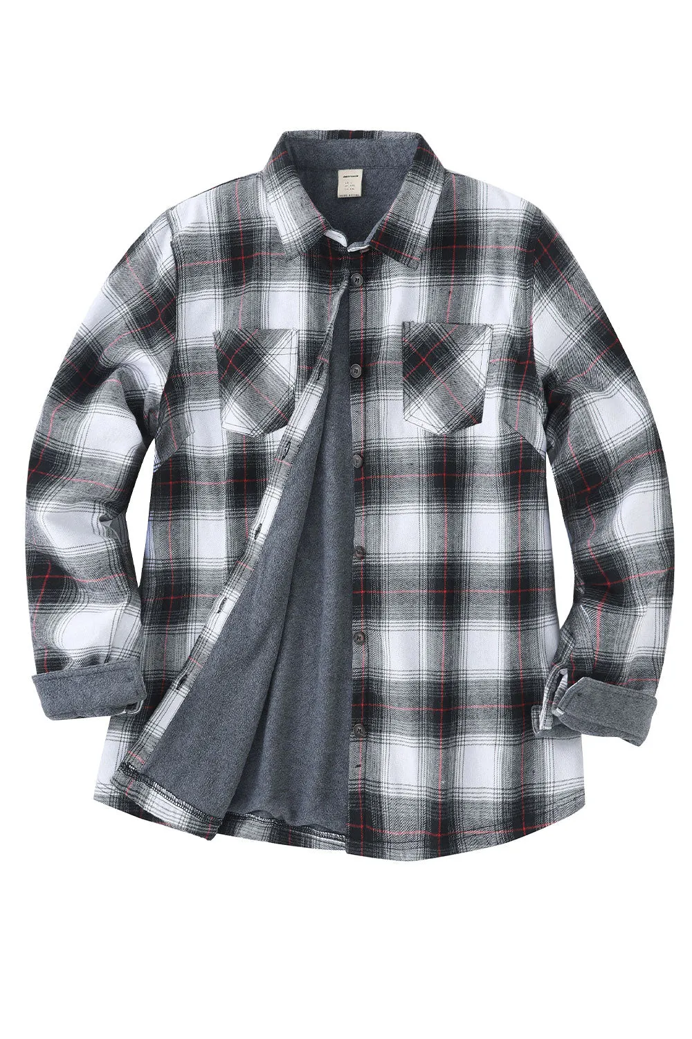 Women's Fleece Lined Plaid Button Down Flannel Shirt Jacket