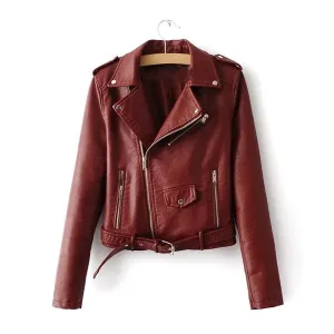 Women's Red Leather Biker Jacket