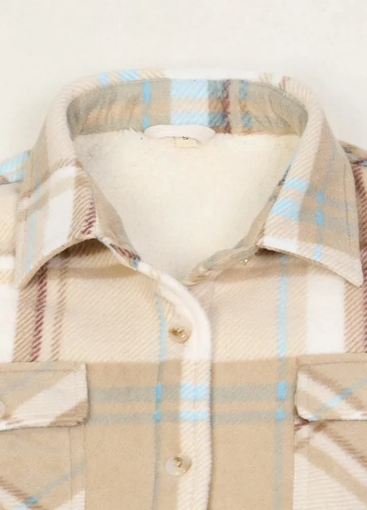 Women's Sherpa Lined Throughout Shirt Jacket Button Up Plaid Jacket