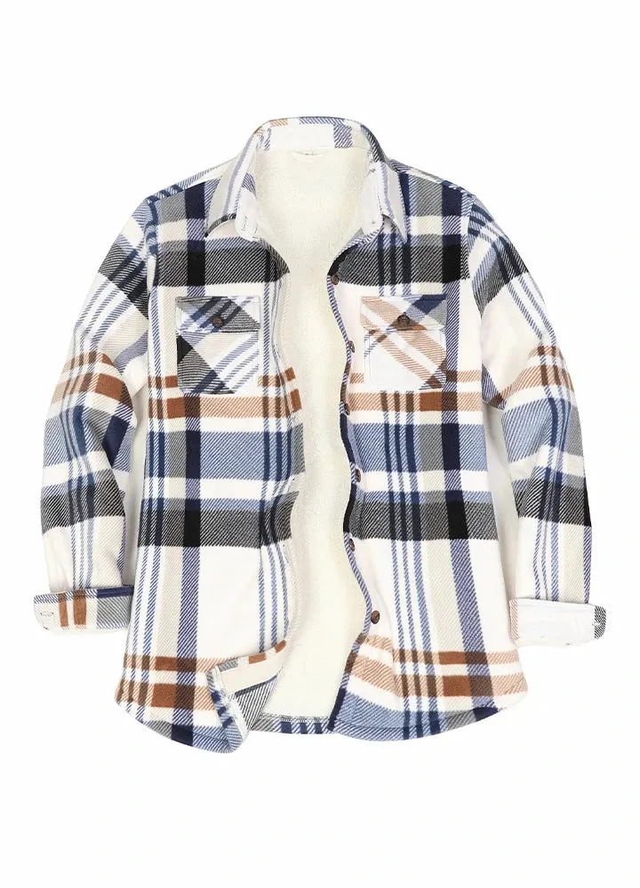 Women's Sherpa Lined Throughout Shirt Jacket Button Up Plaid Jacket