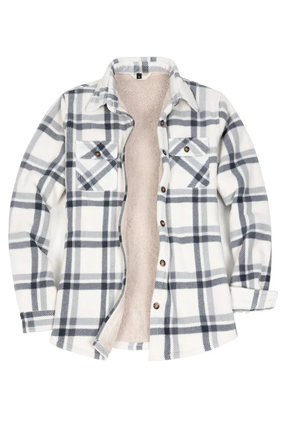 Women's Sherpa Lined Throughout Shirt Jacket Button Up Plaid Jacket