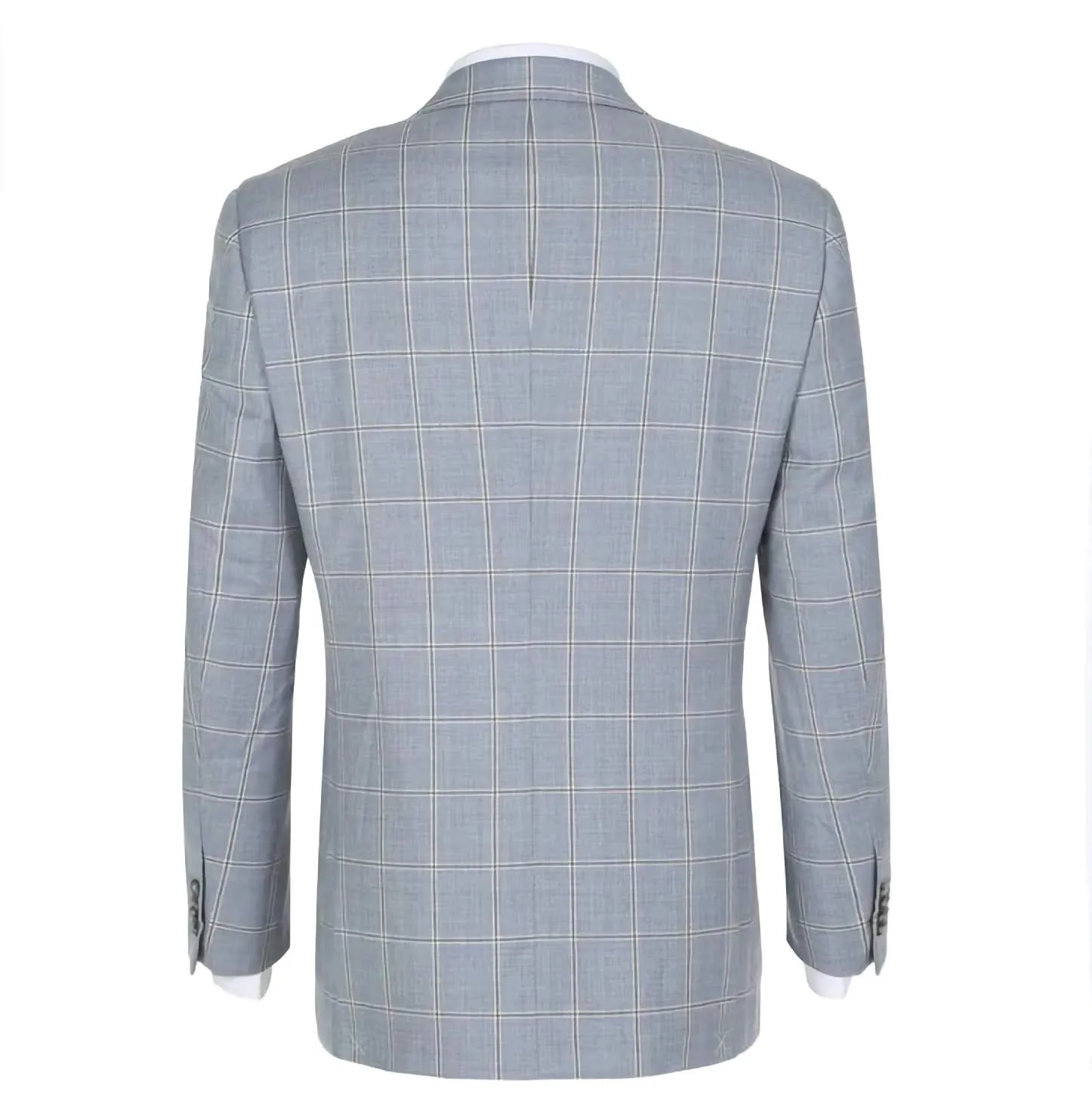 Wool Windowpane Pattern Regular Fit 2 Button Blazer in Stone Blue